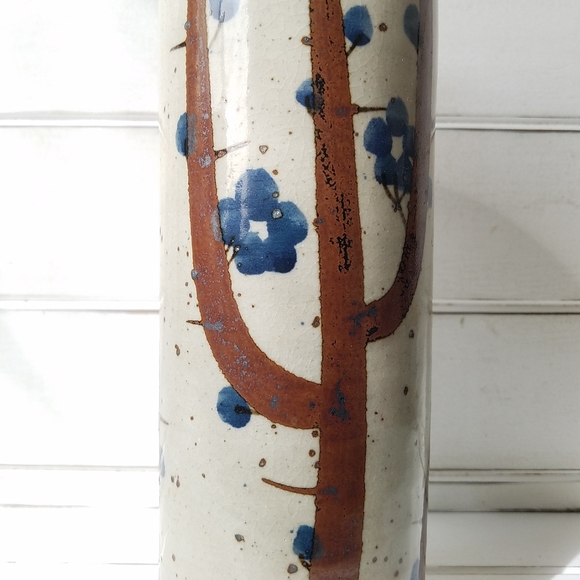 JAPANESE STONEWARE Cylindrical Vase Vintage Rustic - Picture 5 of 8